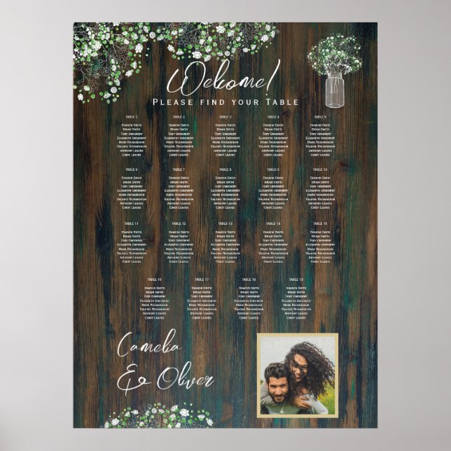 19 Tabelle Rustikales Holz Gypsophila FOTO SITZUNG Poster (Vorne)