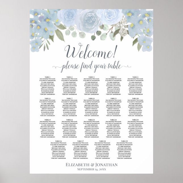 19 Tafelblau-Rose Boho Chic Seating Chart Poster (Vorne)