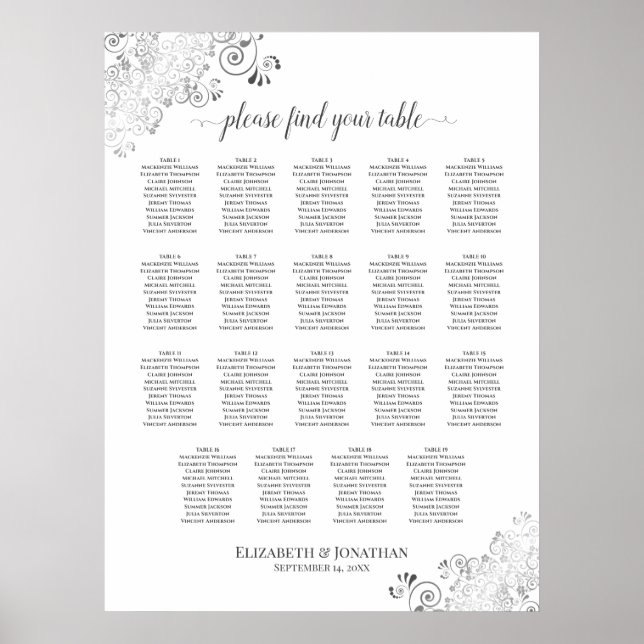 19 Tafelsilber für Hochzeitssitze weiß Poster (Vorne)
