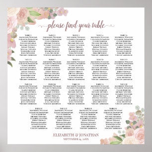 19-Tisch Elegante Rosa Florale Hochzeits-Sitzordnu Poster