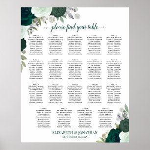 19-Tisch-Hochzeit-Sitzplan im Smaragd-Blumen-Chic- Poster