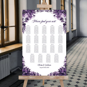 19-Tisch-Lila-Blumen-Hochzeits-Sitzplan Poster