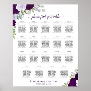 19 Tisch lila Blumige Chic Hochzeit Sitzordnung Poster