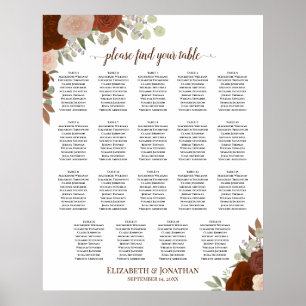 19 Tische Orange Herbst Blumen Hochzeit Sitzordnun Poster