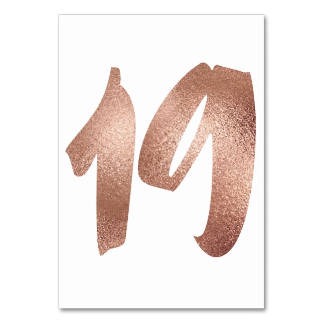 19 Tischnummern Weißes Metallisches Rosengold (Vorderseite)