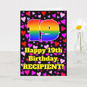 19th Birthday: Loving Hearts Pattern, Rainbow # 19 Karte