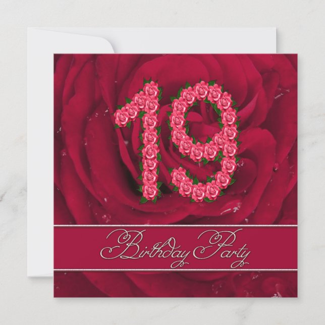 19th birthday party invitation with roses einladung (Vorderseite)