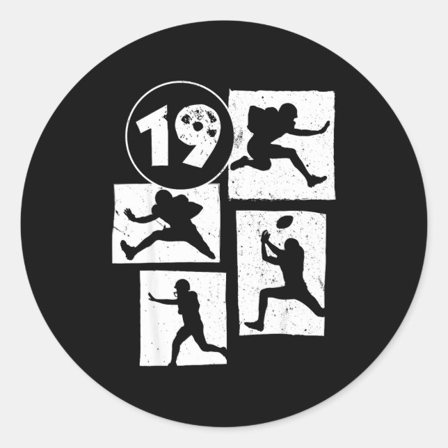 19th Birthday Retro American Football 19 Years Old Runder Aufkleber (Vorderseite)