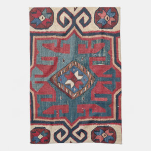 19th Century Colorful Red Blue Geschirrtuch