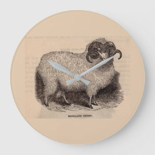 19th century print Highland sheep Große Wanduhr
