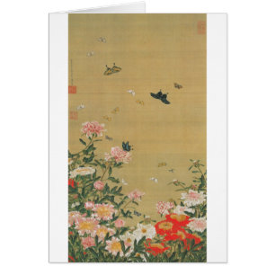 1. 芍 薬 群 図, 若 冲 Blume und Schmetterling, Jakuchu