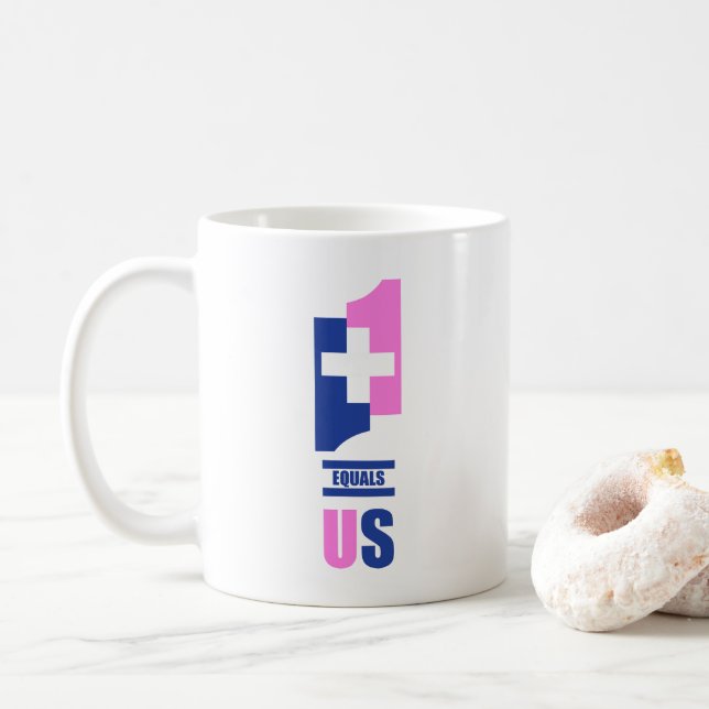 1+1=US-Tasse in blau und rosa, um Liebe zu zeigen. Kaffeetasse (Mit Donut)