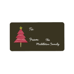 1.25"x2.75" Braun, roter XMAS-Baumhaken auf Gesche Adressaufkleber