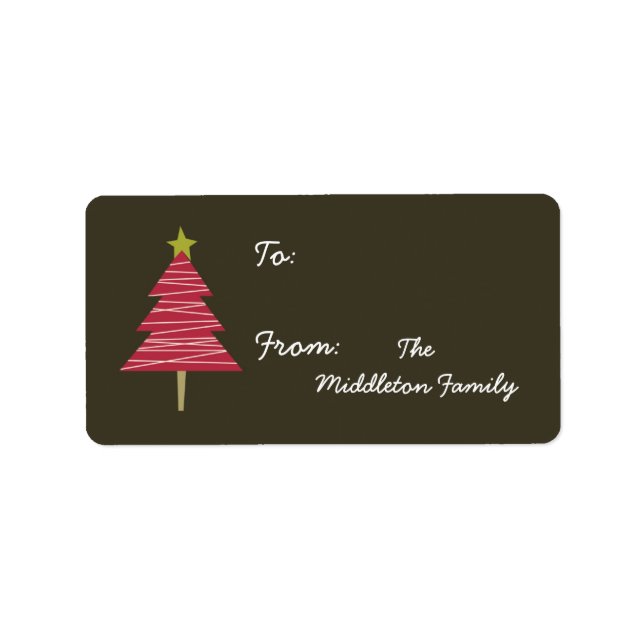 1.25"x2.75" Braun, roter XMAS-Baumhaken auf Gesche Adressaufkleber (Vorne)