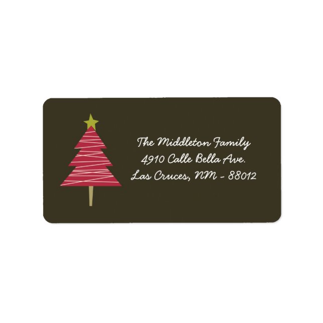 1.25"x2.75" Brown Red XMAS Tree Mailing-Adresse Adressaufkleber (Vorne)