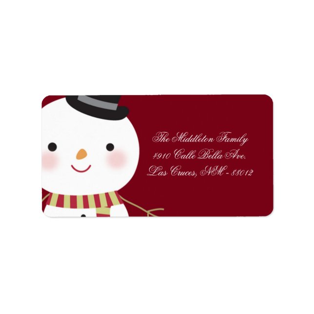 1.25"x2.75" Crimson Red Snowman Mailing-Adresse Adressaufkleber (Vorne)