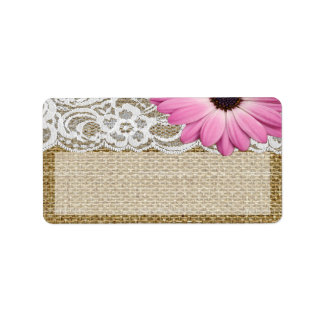 1.25"x2.75" Mailing-Adresse Burlap Lace Daisy Flow Adressaufkleber