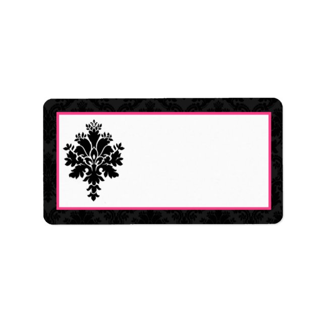 1.25"x2.75" Mailingadresse Schwarz Hot Pink Damask Adressaufkleber (Vorne)