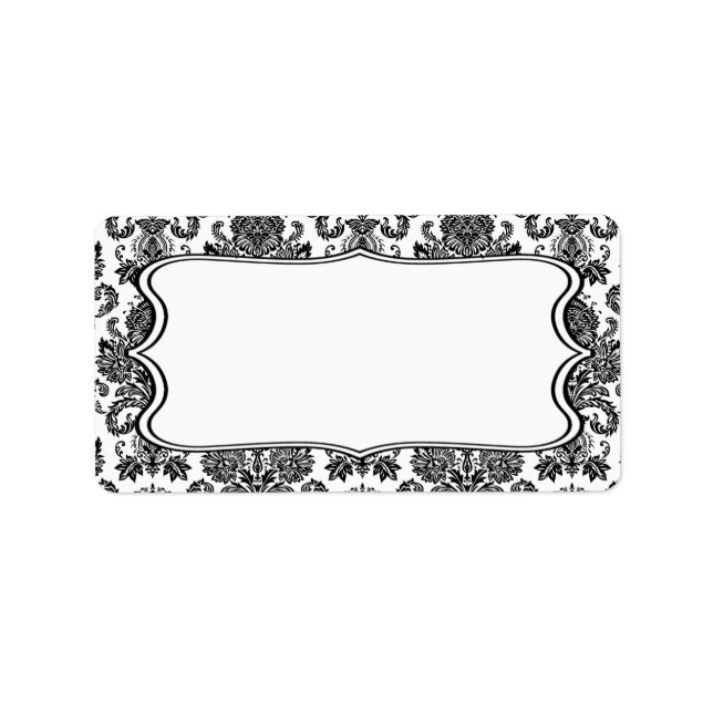 1.25"x2.75" Mailingadresse Schwarz-weiß Damask Lac Adressaufkleber (Vorne)