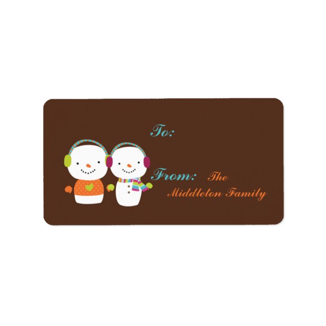 1.25"x2.75" Moderner Snowman-Flake-Stick auf Gesch Adressaufkleber (Vorne)