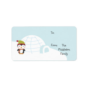 1.25"x2.75" Pinguine - Iglu-Tick auf Geschenkmarke Adressaufkleber