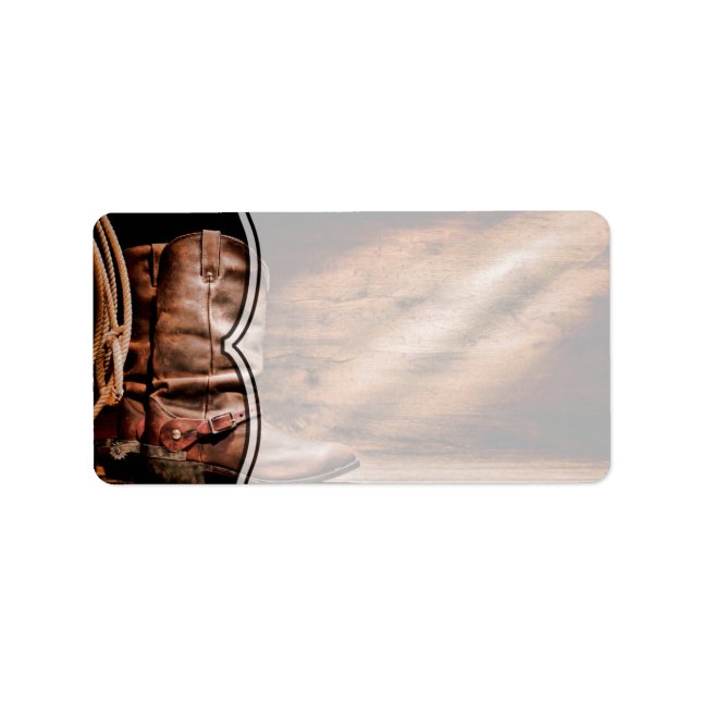 1.25"x2.75" Postadresse Cowboy Boots Barn Wood Adressaufkleber (Vorne)