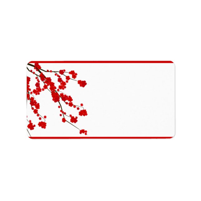 1.25"x2.75" Postadresse Red Cherry Blossom Adressaufkleber (Vorne)
