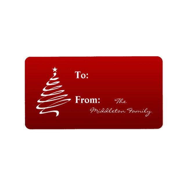 1.25"x2.75" Roter, weißer XMAS-Baumklotz auf Gesch Adressaufkleber (Vorne)