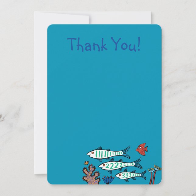 1, 2, 3 Fisch mit kleinen Fischen und Koralle Dankeskarte (Vorderseite)