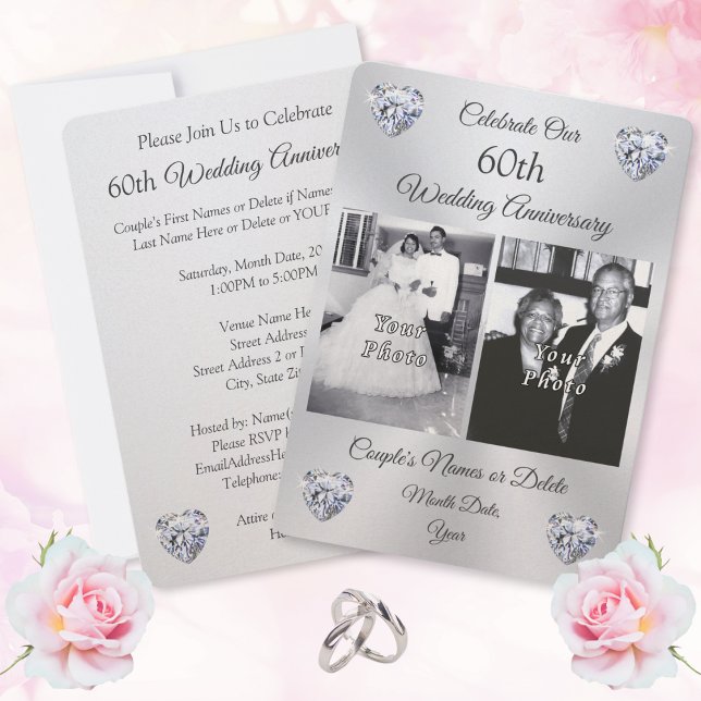 1, 2 Fotos, 60. Hochzeitstag Einladungen (60th wedding anniversary invitations, with photos.  60th wedding anniversary invitations online.)