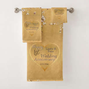 1., 50. Goldenes Hochzeitssommer Badetuch Badhandtuch Set
