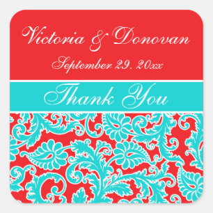 1.5" Blue Red White Damask Wedgefivor Sticker