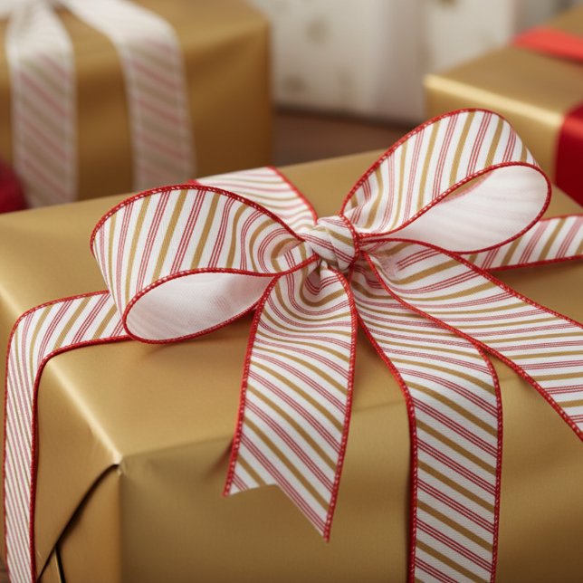 1.5" Gold and Red Candy Cane Striped Xmas Ripsband (Chic Modern Festive Red & Gold Candy Cane Striped Xmas Ribbon. Elegant Christmas Pattern for Her)