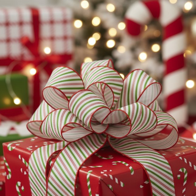 1.5" Green and Red Candy Cane Striped Xmas Kids Ripsband (Fun Festive Red and Green Candy Cane Stripes Xmas Ribbon for Kids. Cute Pinstripe Christmas Pattern)