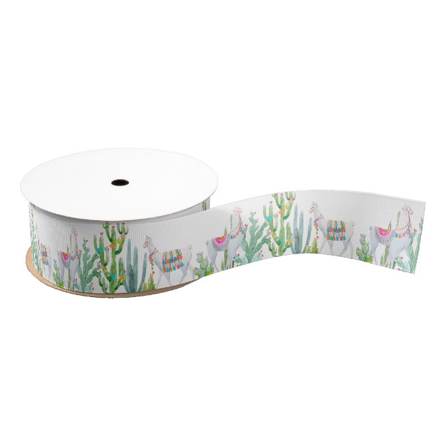 1,5" Grosgrain Ribbon Boho Llama Bohemisch Cacti D Ripsband (Spule)