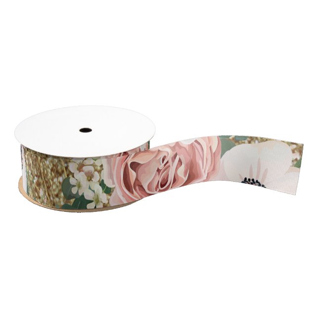 1,5" Grosgrain Ribbon Geometric Garden Rose Gold Ripsband (Spule)