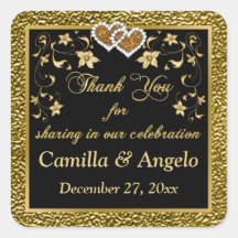 1,5" Sq. Gold, schwarze Flora, Herz-Gunst-Aufklebe