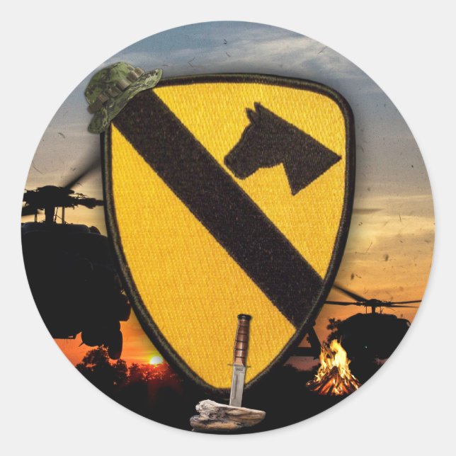 1. 7. Kavallerie-Luftkavallerie-Army-Scrapheft Runder Aufkleber (Vorderseite)