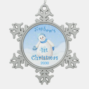 1. Andenken des Neffeen Weihnachts Schneeflocken Zinn-Ornament