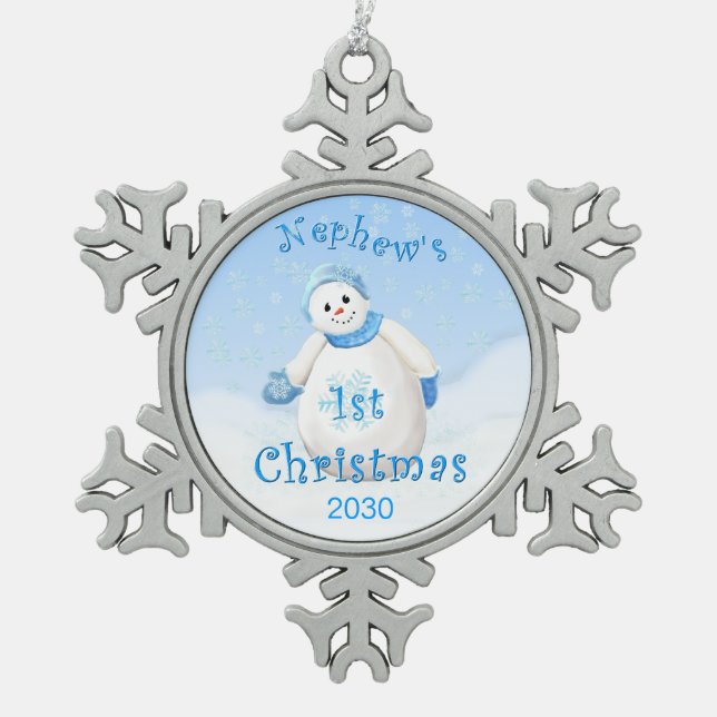 1. Andenken des Neffeen Weihnachts Schneeflocken Zinn-Ornament (Vorderseite)