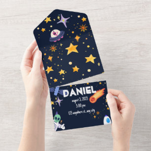 1. Astronauten-Flug Raketen-Geburtstag All In One Einladung