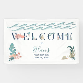 1. Baby Boy Niedlich Watercolor Blue Ocean Willkom Banner
