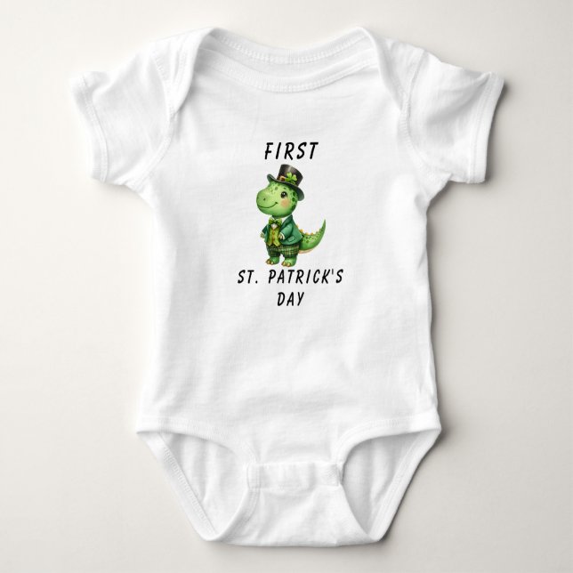 1. Baby Boy St. Patrick's Day Dinosaur Baby Strampler (Vorderseite)