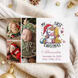 1. Baby Christmas 3 Foto Pink Gold Unicorn Feiertagskarte