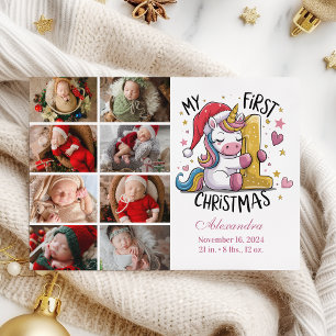 1. Baby Christmas 9 Foto Pink Gold Unicorn Feiertagskarte