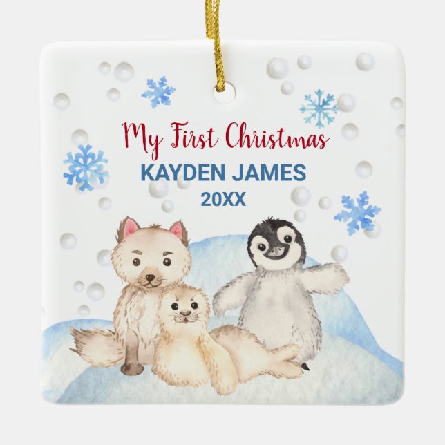 1. Baby Erste Weihnachtstiere Wasserfarbe Keramikornament (Vorderseite)