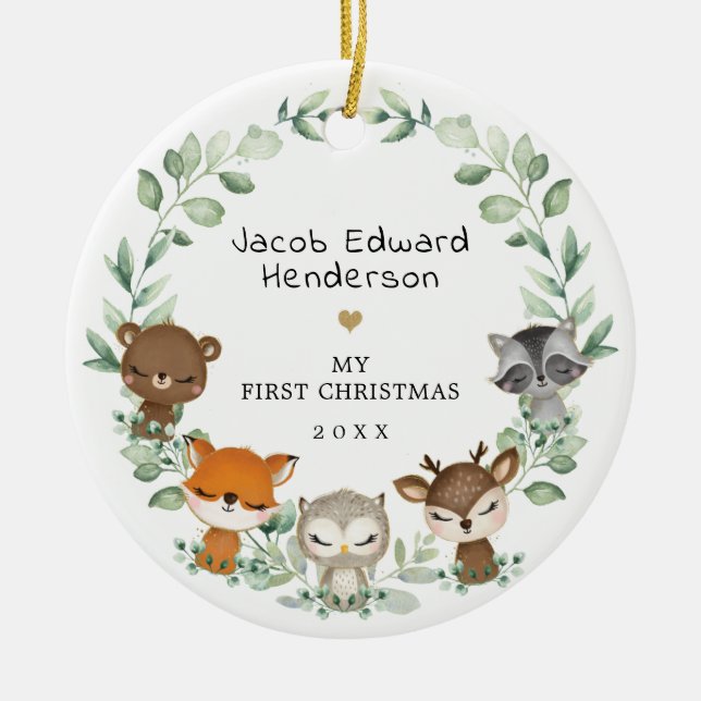 1. Baby Erste Weihnachtsweiden Grüntiere Keramik Ornament (Vorne)