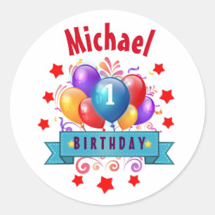 1. BABY Geburtstag Festivals Bunte Ballons V10IZ Runder Aufkleber