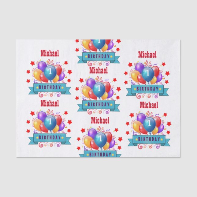 1. BABY Geburtstags-festliche bunte Ballone V10IZ Seidenpapier (Vorderseite)