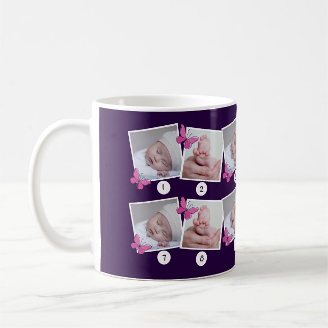1 Baby-Jahres-FotoCollage Rosa Schmetterlinge Lila Kaffeetasse (Links)